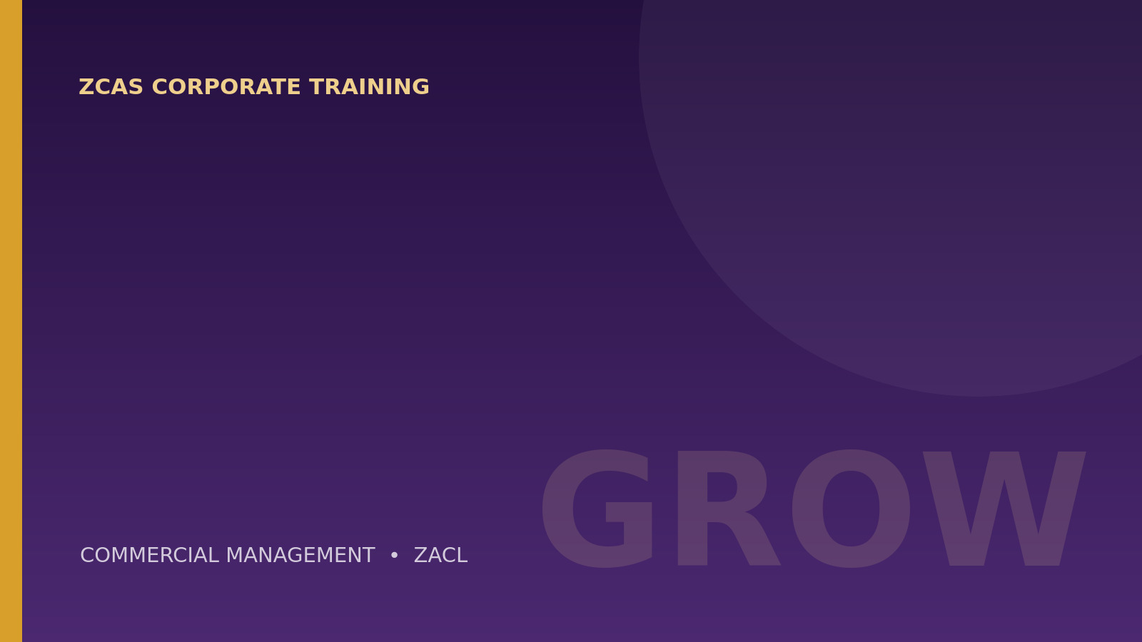 Commercial Management, Sales and Revenue Growth training programme for ZACL